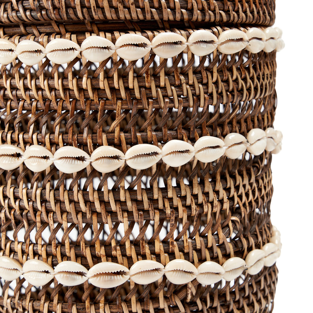 Panier rangement rotin naturel motif coquillages côtier