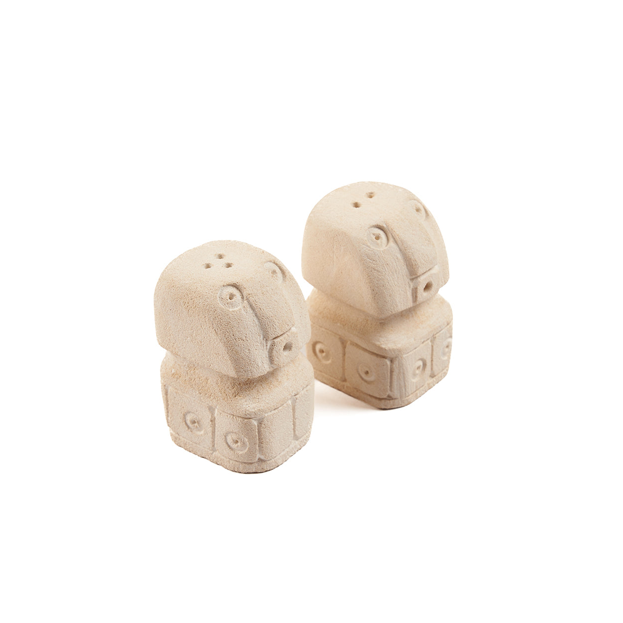 Duo salière poivrière en grès naturel forme totem 7 cm