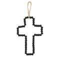 Croix murale décorative en bois noir perlé avec corde de suspension