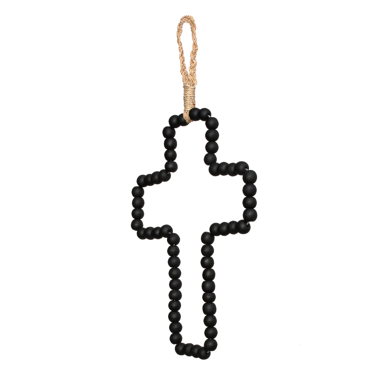 Croix murale décorative en bois noir perlé avec corde de suspension