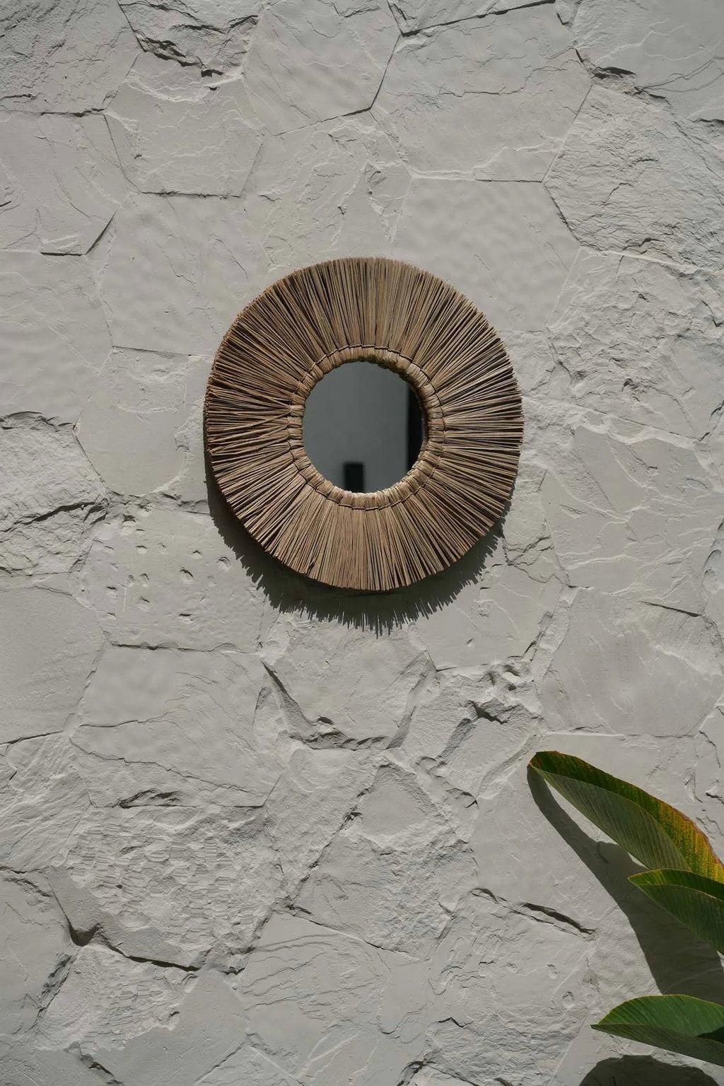Miroir rond en herbe Alang Alang 45 cm naturel
