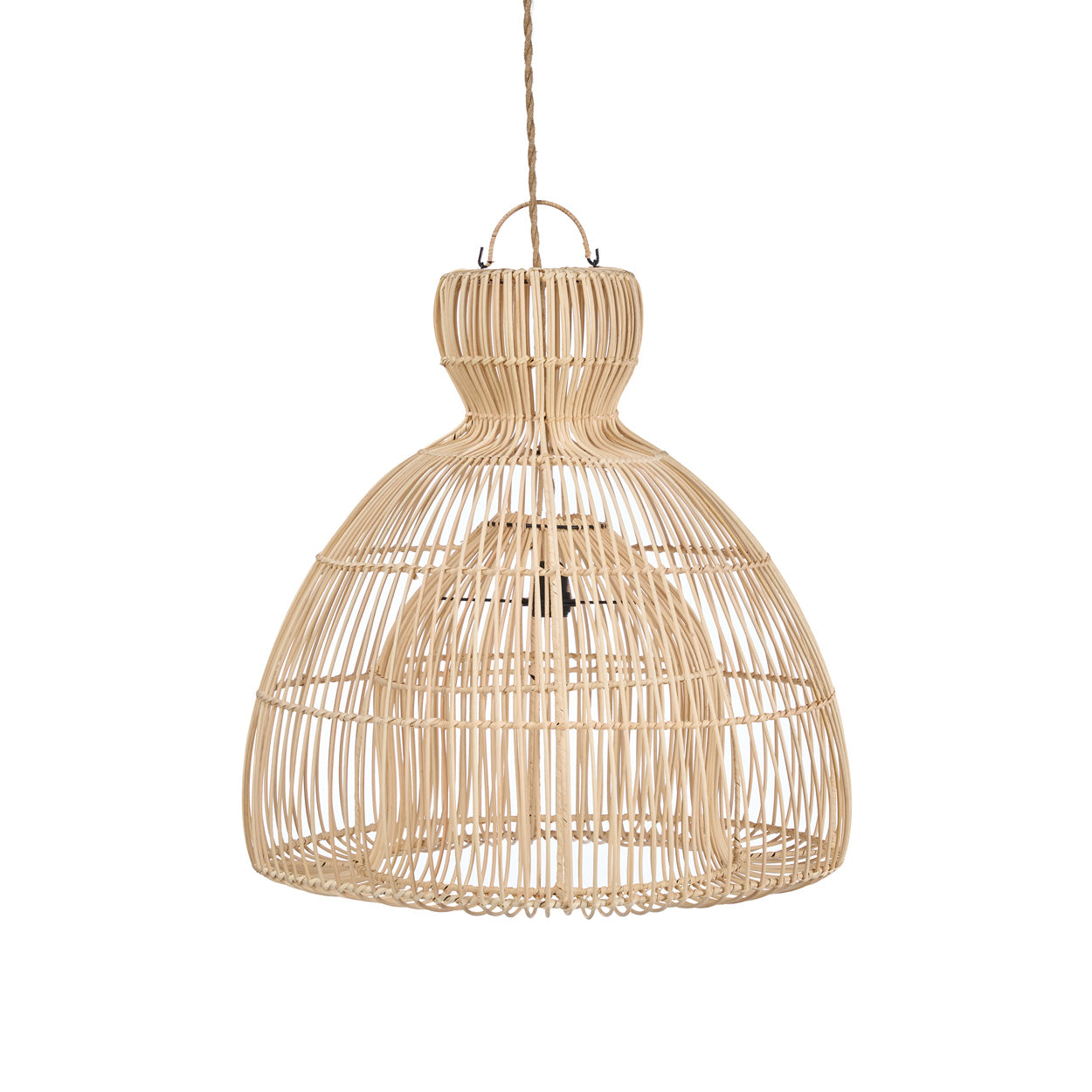 Suspension rotin naturel forme sablier ajourée – Ø50 cm