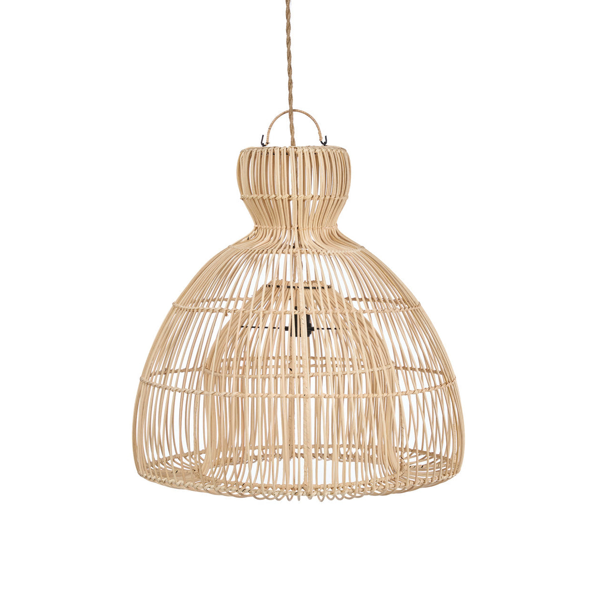 Suspension rotin naturel forme sablier ajourée – Ø50 cm