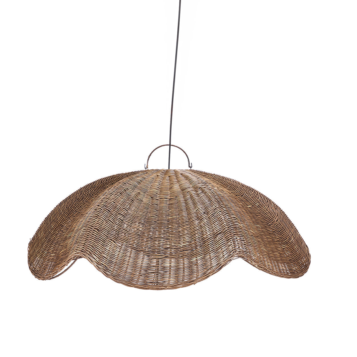 Suspension rotin noyer foncé dôme ondulé – Ø103 cm