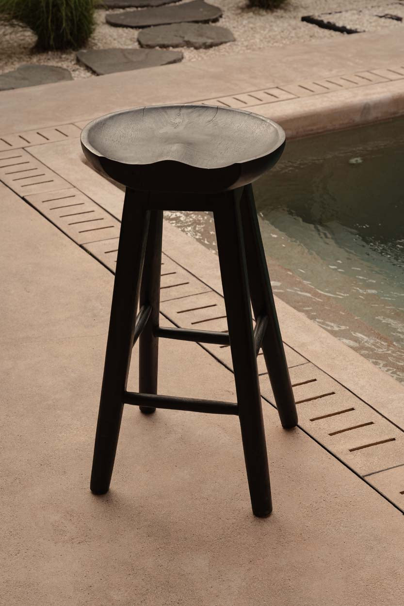 Tabouret bar noir en manguier assise ronde - H75 cm