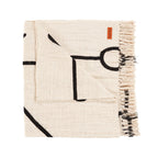 Jeté de lit en coton noir naturel motif œil protecteur et franges