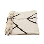 Jeté de lit en coton noir naturel motif œil protecteur et franges