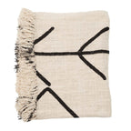 Jeté de lit en coton noir naturel motif œil protecteur et franges