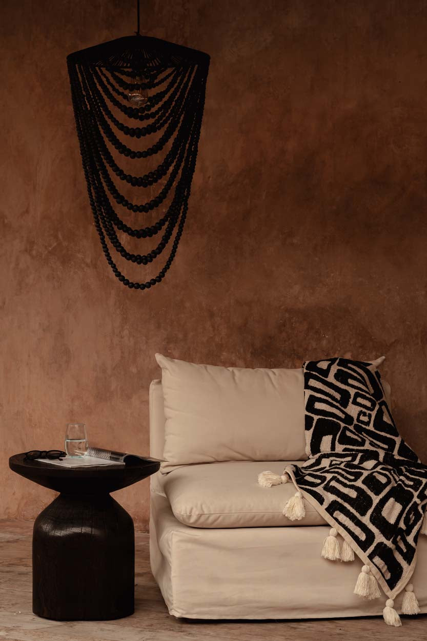 Jeté de lit en coton motif aztèque noir naturel 240x128