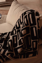 Jeté de lit en coton motif aztèque noir naturel 240x128