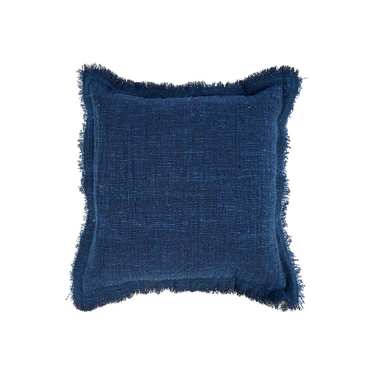 Housse de coussin bleu frangé en coton-lin 50x50 cm