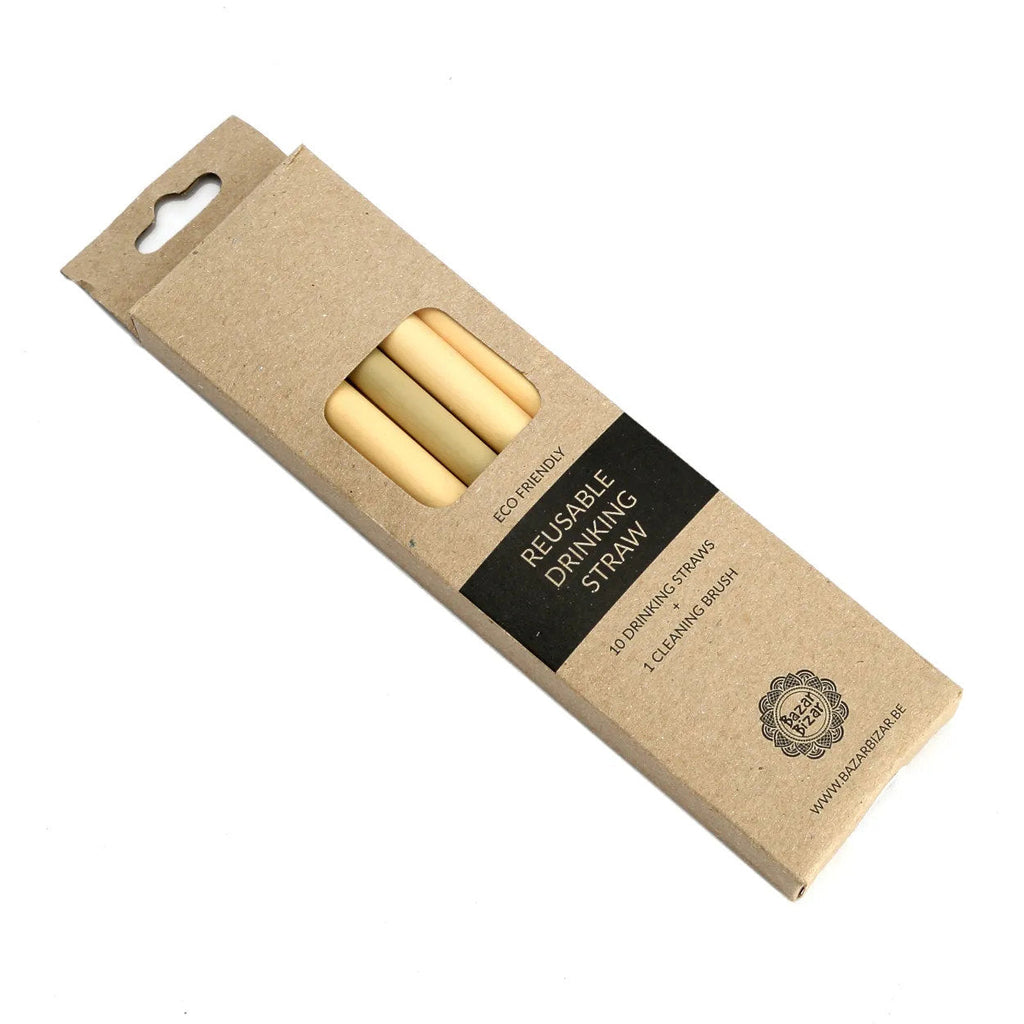Pailles réutilisables en bambou naturel avec brosse de nettoyage – Lot de 10