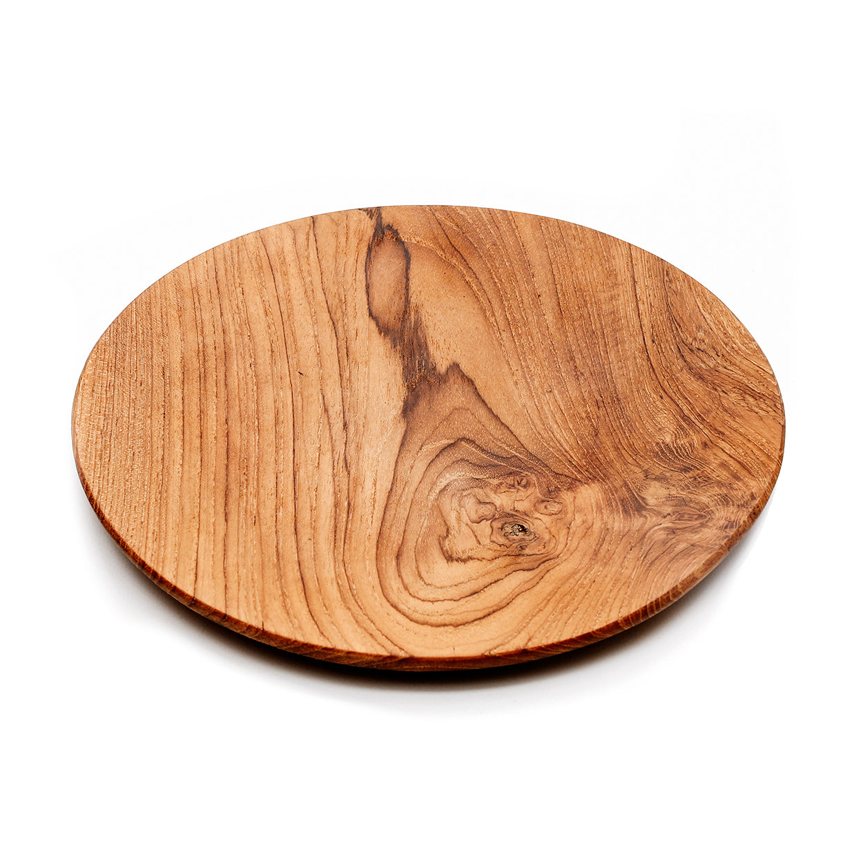 Assiette ronde en teck massif finition lisse veinée aspect artisanal – Ø30 cm