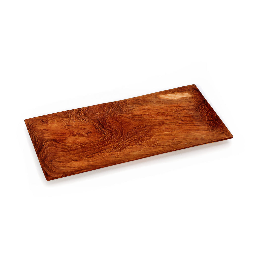 Plateau rectangulaire en racine de teck finition lisse motif bois
