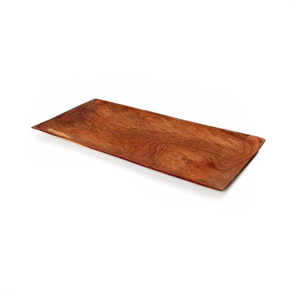 Plateau rectangulaire en racine de teck finition lisse motif bois