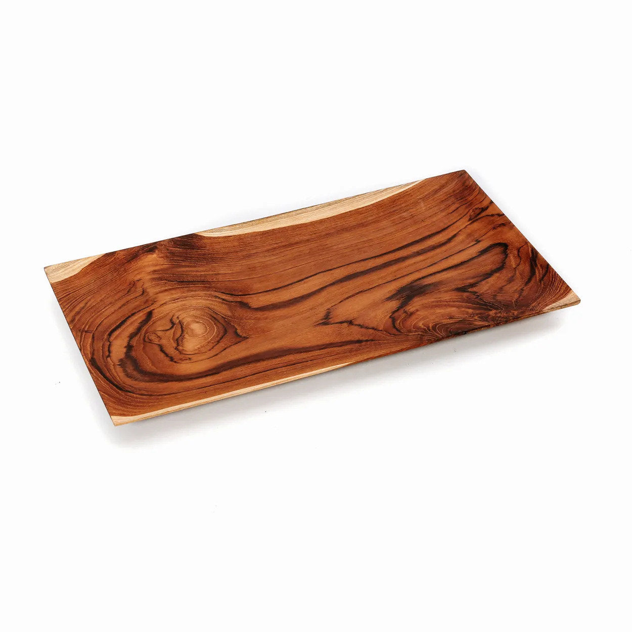 Plateau rectangulaire en racine de teck finition lustrée – 35x18 cm