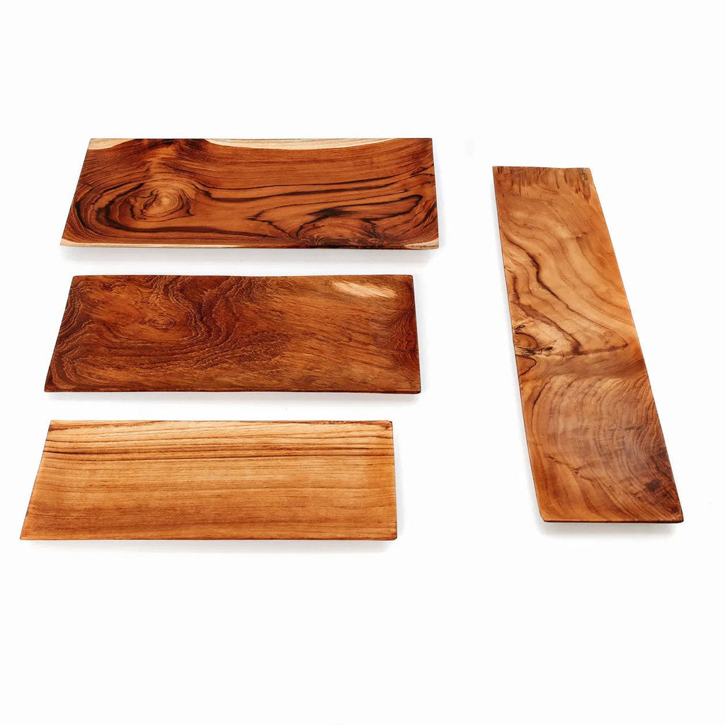 Plateau rectangulaire en racine de teck finition lustrée – 35x18 cm
