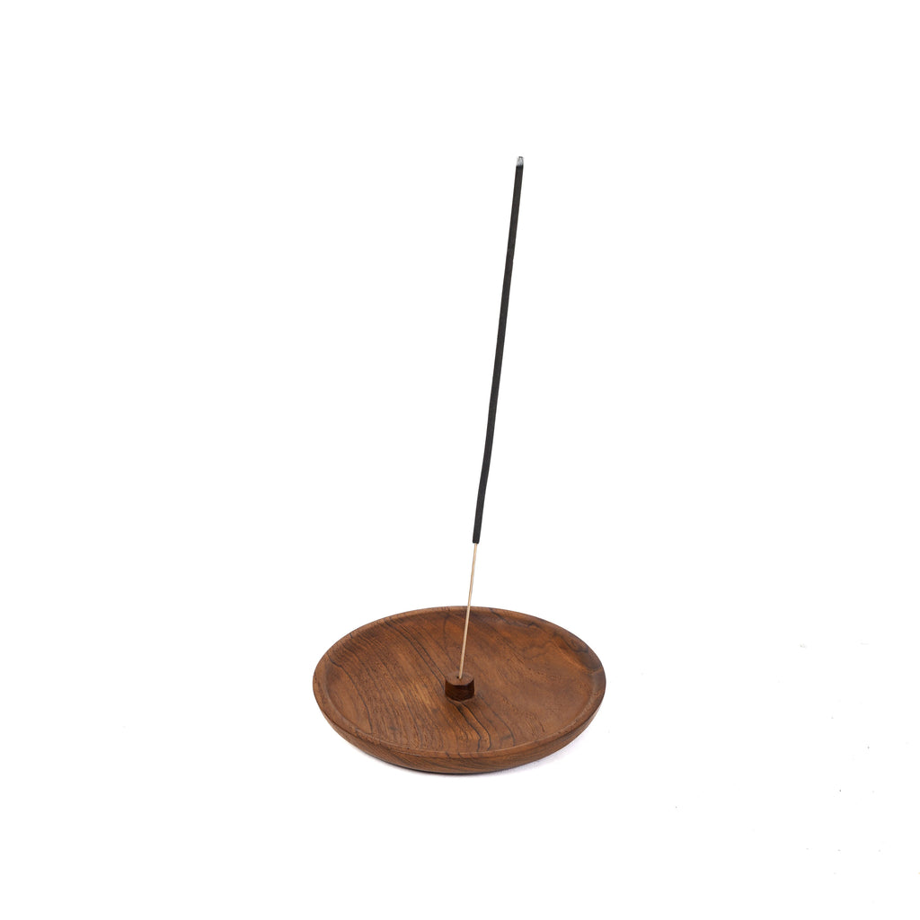 Porte-encens en teck racine finition naturelle forme ronde