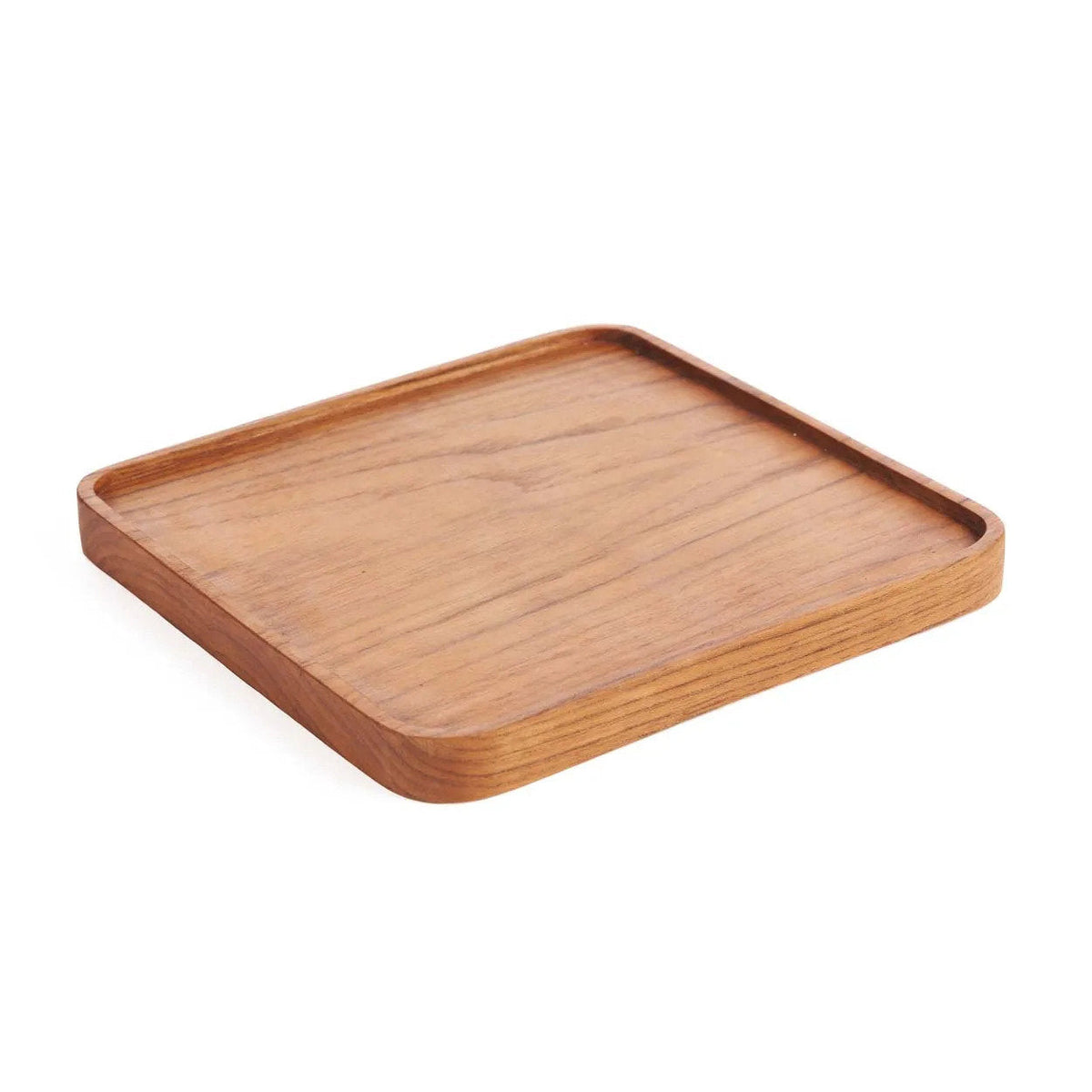 Assiette carrée en bois de teck naturel finition lisse et rebord fin