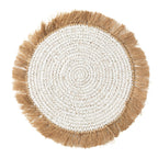 Set de table rond en raphia et jacinthe d’eau blanc cassé à franges