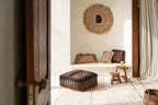 Miroir en raphia naturel rond 70 cm avec franges artisanales