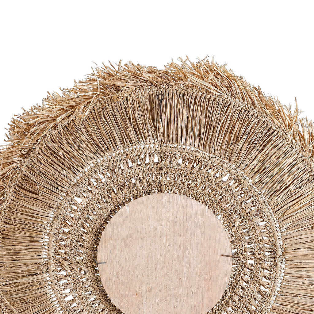 Miroir en raphia naturel rond 70 cm avec franges artisanales