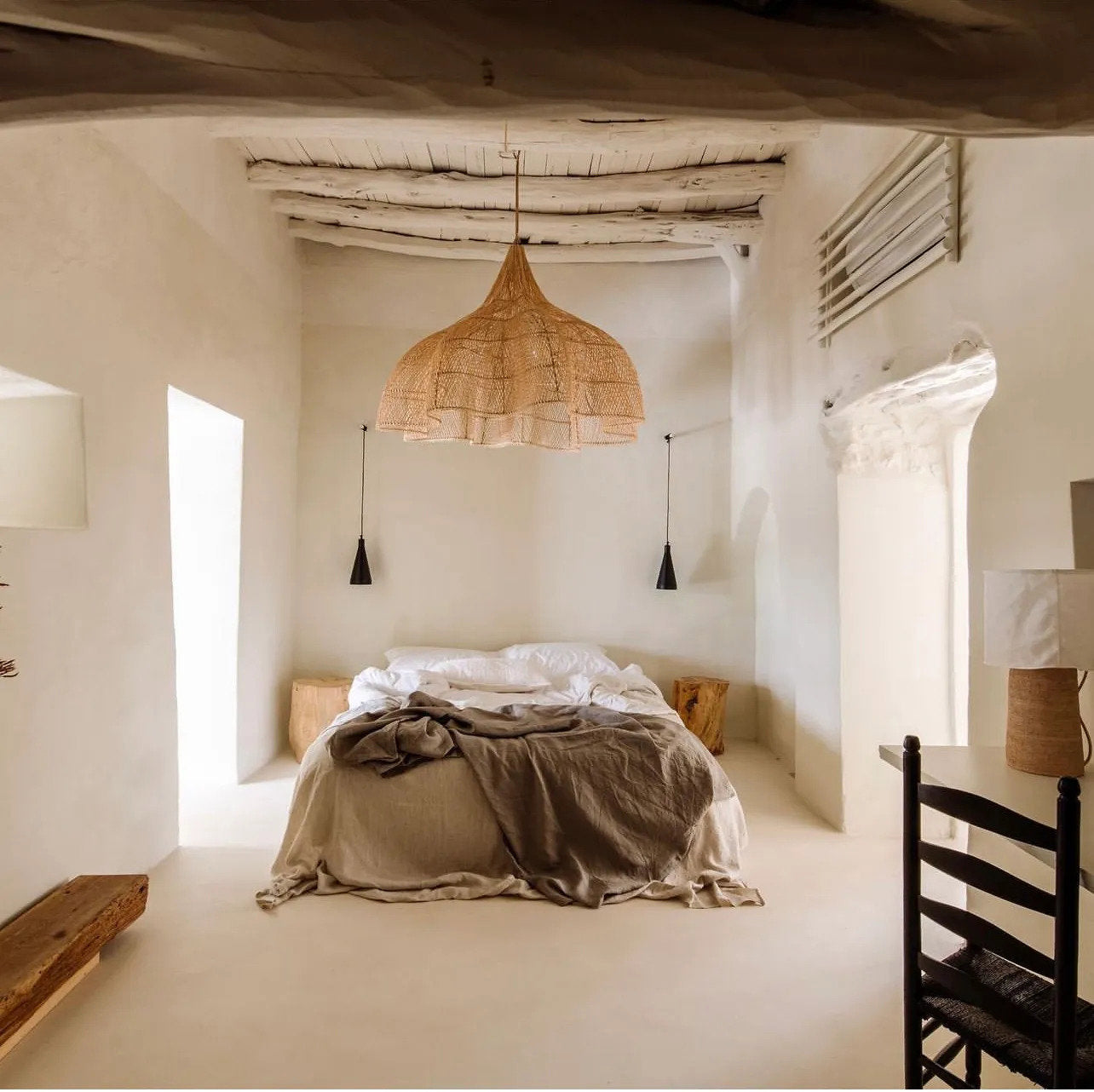 Suspension XXL en rotin naturel tressé ajouré – 150x100 cm