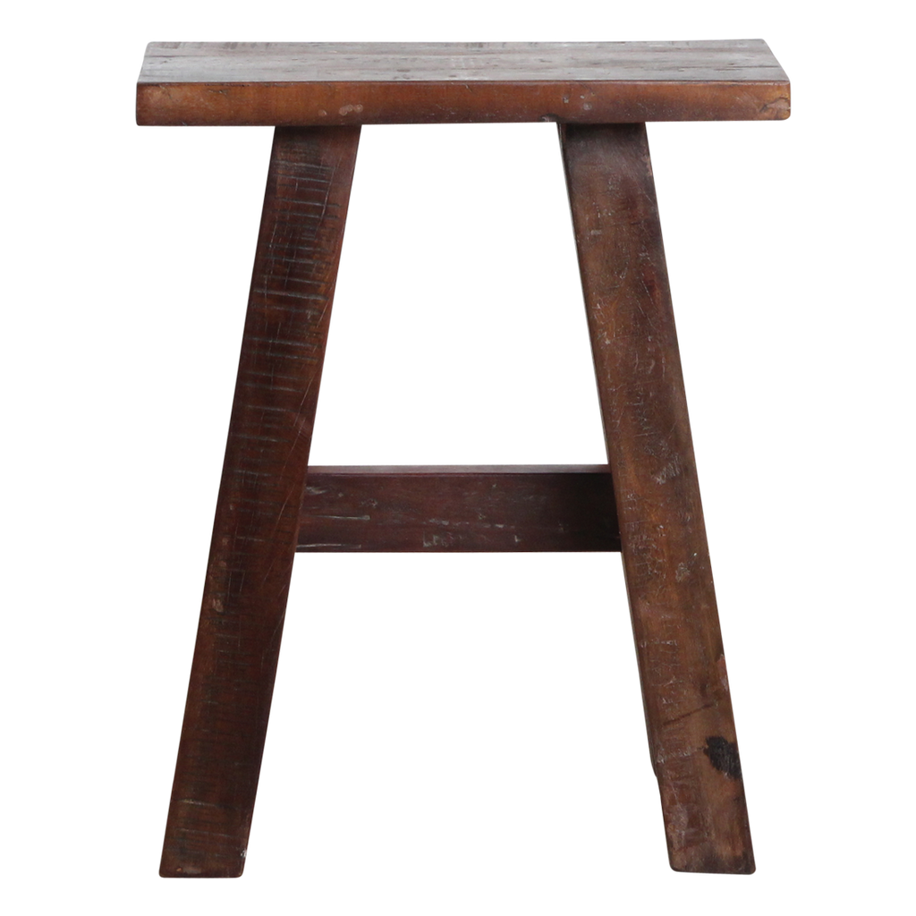 Banc en bois recyclé brun foncé pieds évasés look vintage – 45x20 cm