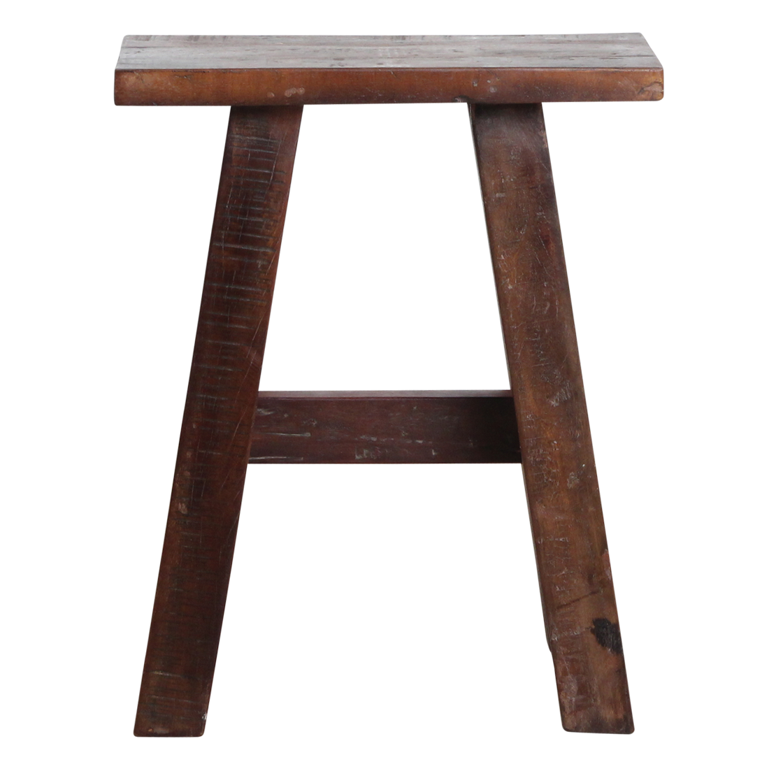 Banc en bois recyclé brun foncé pieds évasés look vintage – 45x20 cm