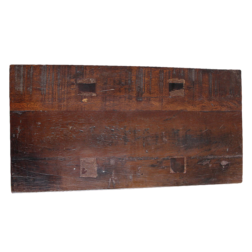 Banc en bois recyclé brun foncé pieds évasés look vintage – 45x20 cm
