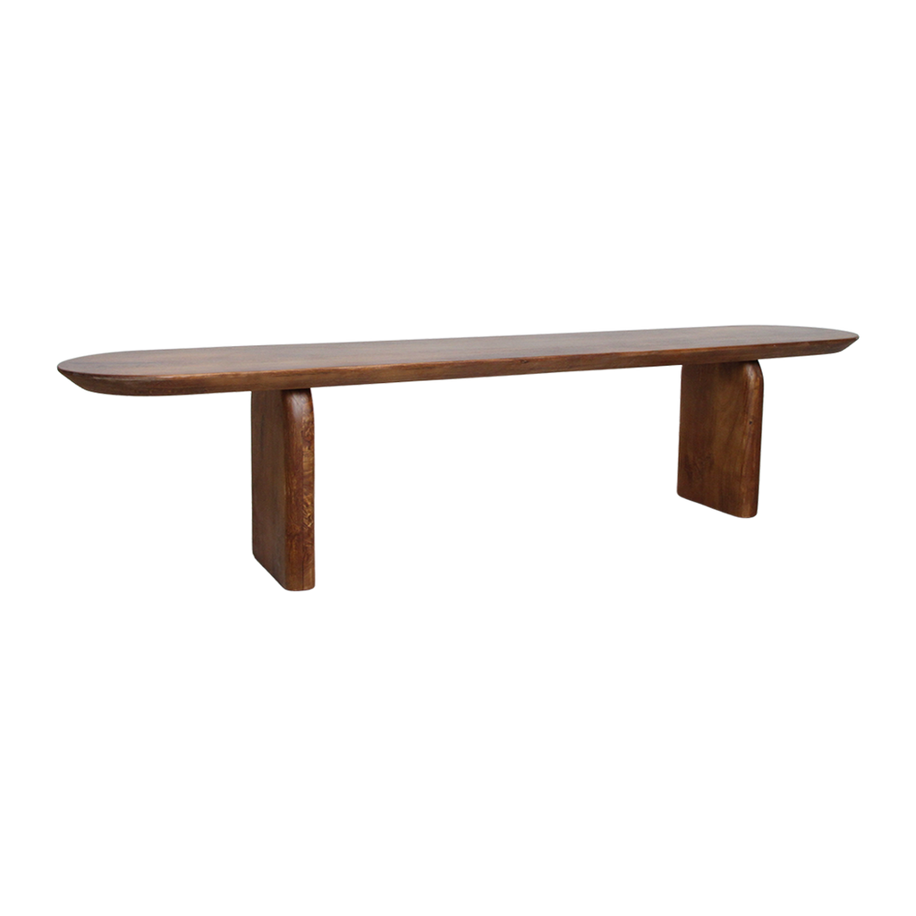 Banc en bois massif brun forme capsule – 200x35 cm