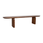 Banc en bois massif brun forme capsule – 200x35 cm