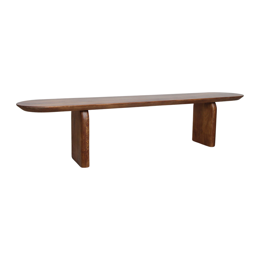 Banc en bois massif brun forme capsule – 200x35 cm