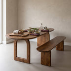 Banc en bois massif brun forme capsule – 200x35 cm