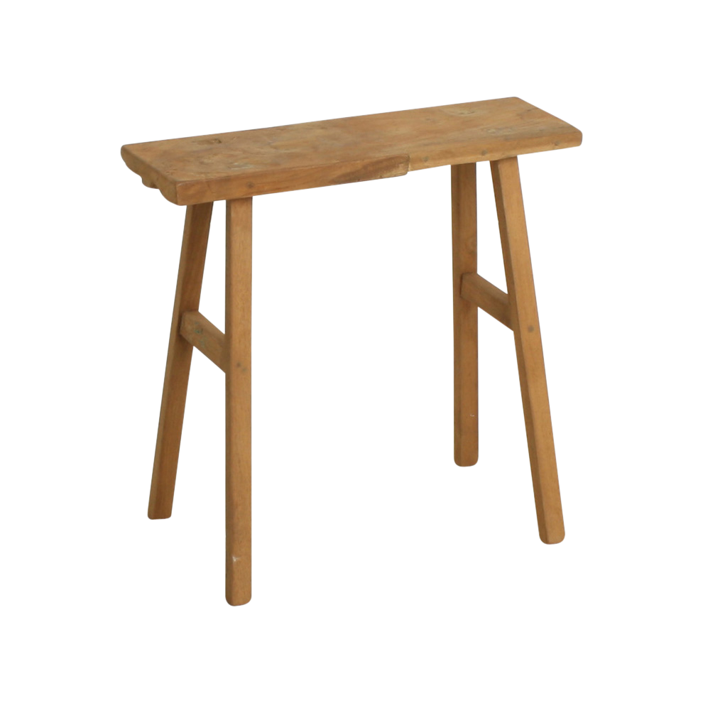 Banc en teck recyclé finition naturelle pieds évasés – 40x17 cm