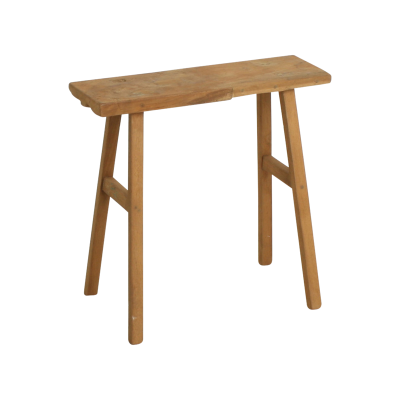 Banc en teck recyclé finition naturelle pieds évasés – 40x17 cm