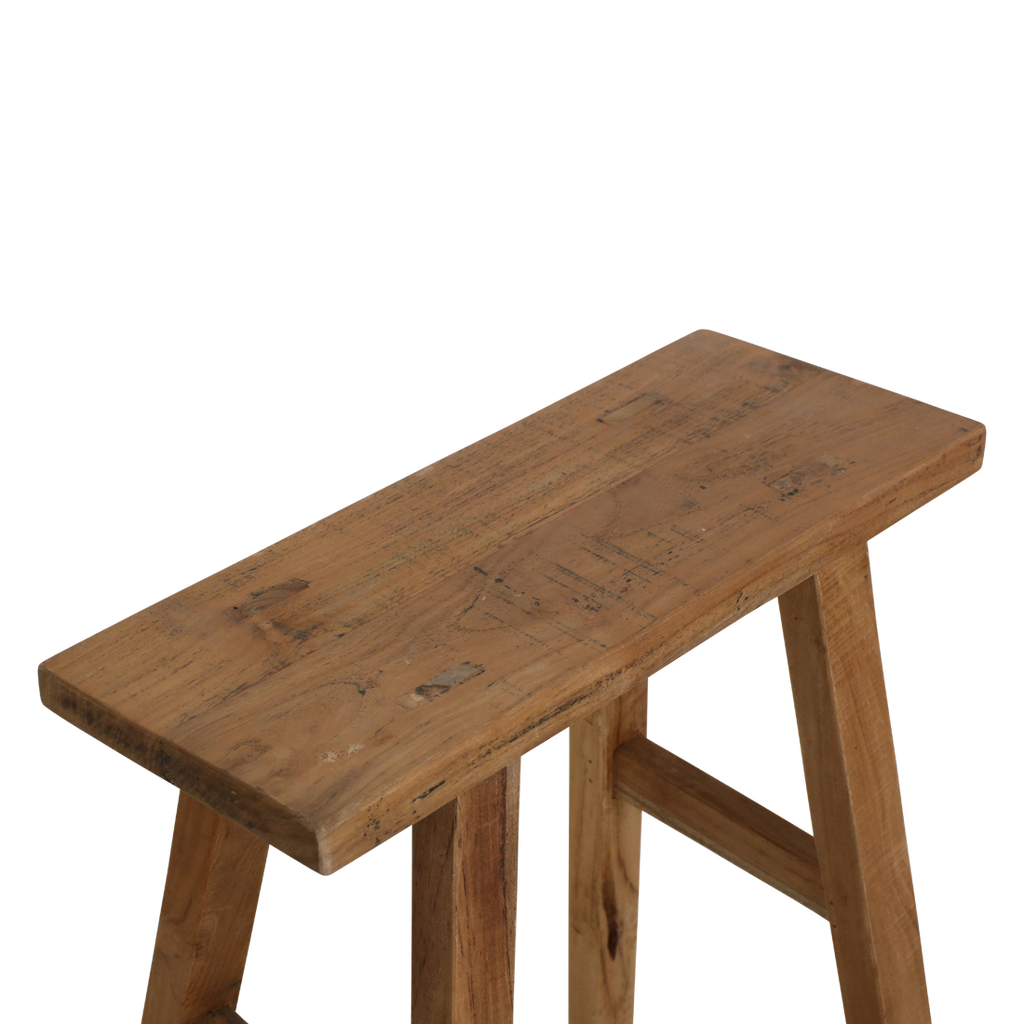 Banc en teck recyclé finition naturelle pieds évasés – 40x17 cm