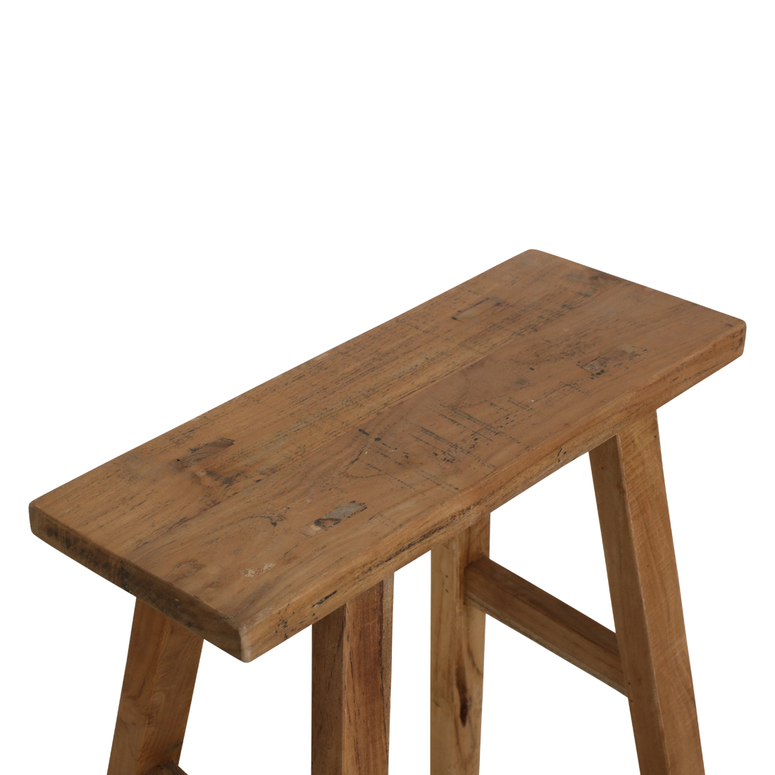 Banc en teck recyclé finition naturelle pieds évasés – 40x17 cm