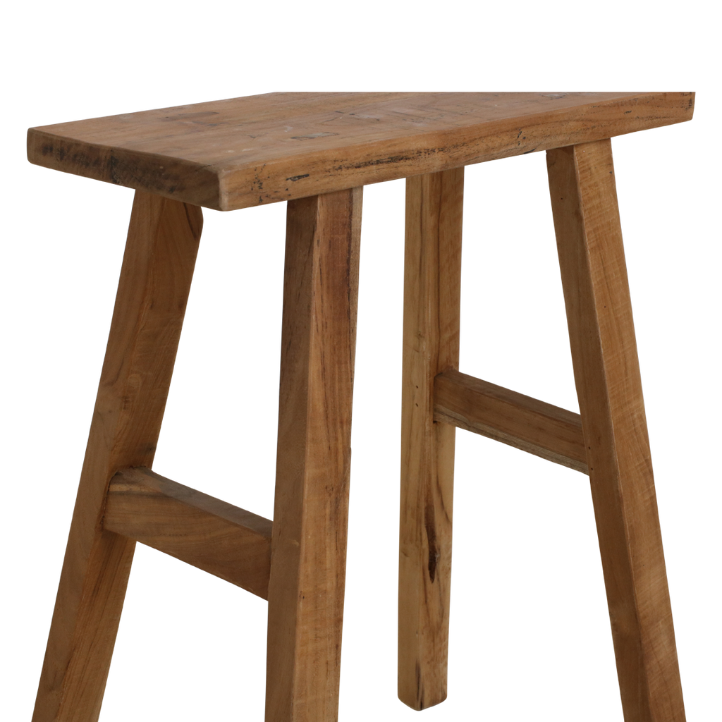 Banc en teck recyclé finition naturelle pieds évasés – 40x17 cm