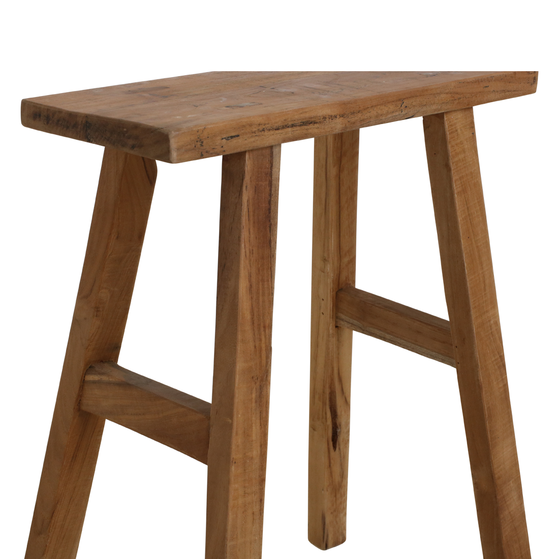 Banc en teck recyclé finition naturelle pieds évasés – 40x17 cm
