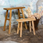 Banc en teck recyclé finition naturelle pieds évasés – 40x17 cm