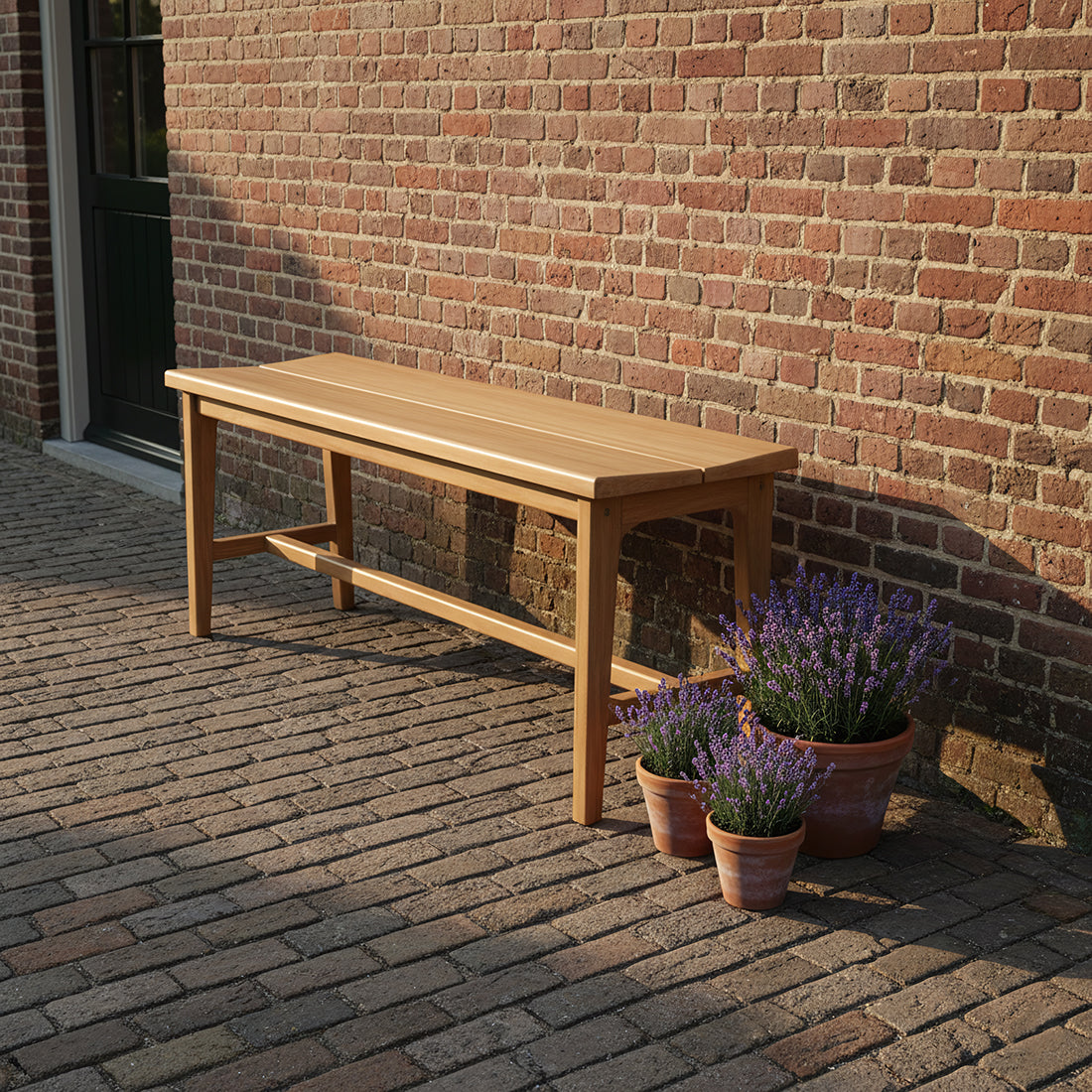 Banc en teck élégant beige intérieur extérieur – 120x35 cm