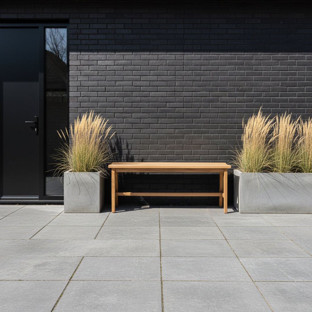 Banc en teck élégant beige intérieur extérieur – 120x35 cm