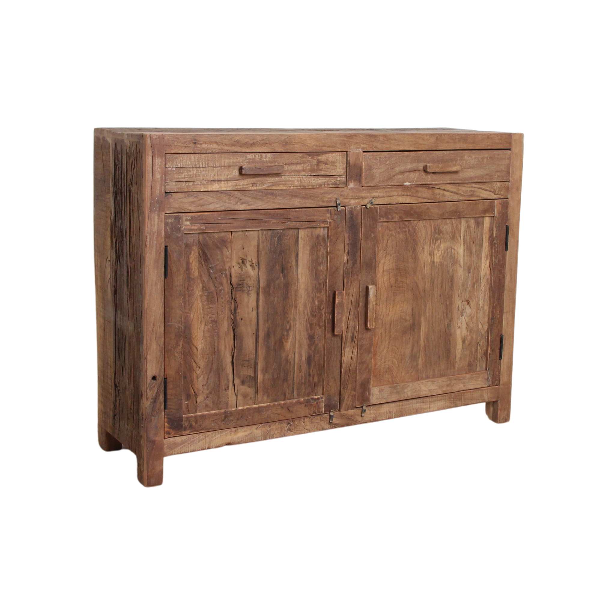 Buffet bois recyclé 2 portes et tiroirs chaleur salon – 120x38 cm