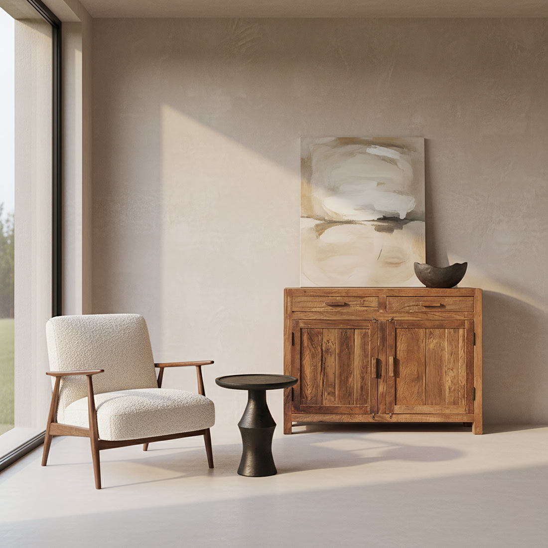 Buffet bois recyclé 2 portes et tiroirs chaleur salon – 120x38 cm