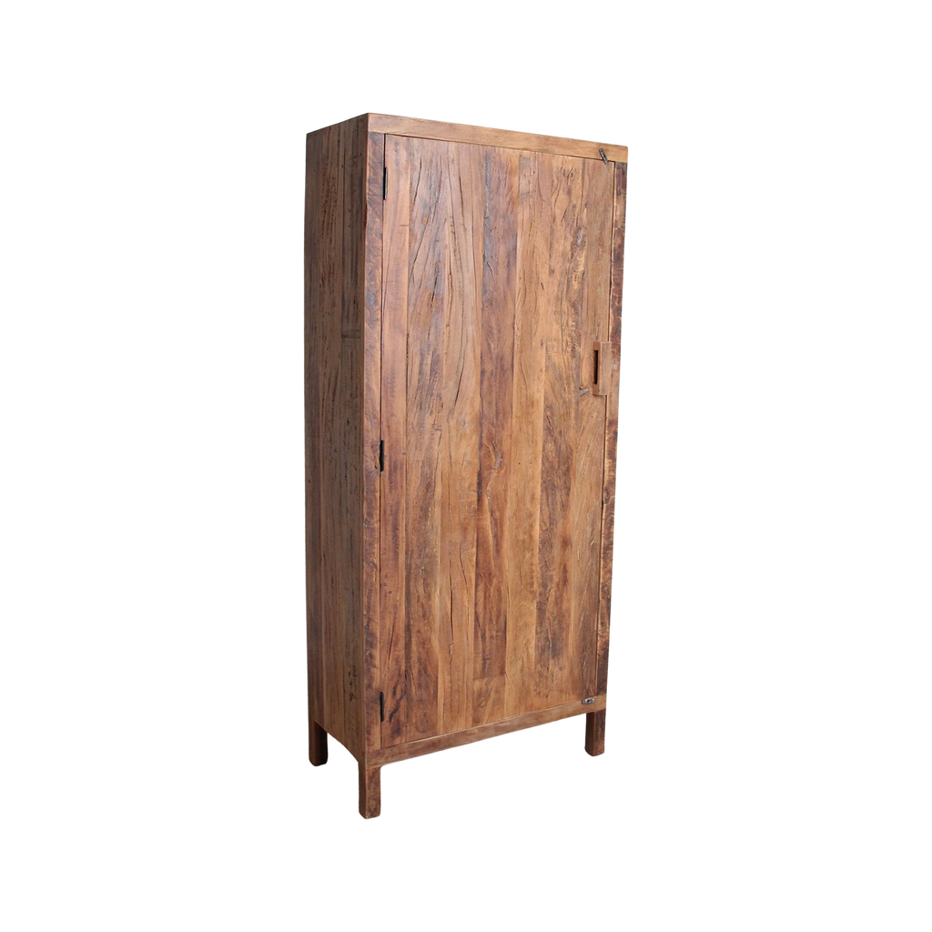 Armoire haute 1 porte en bois recyclé brun naturel – 80x40 cm