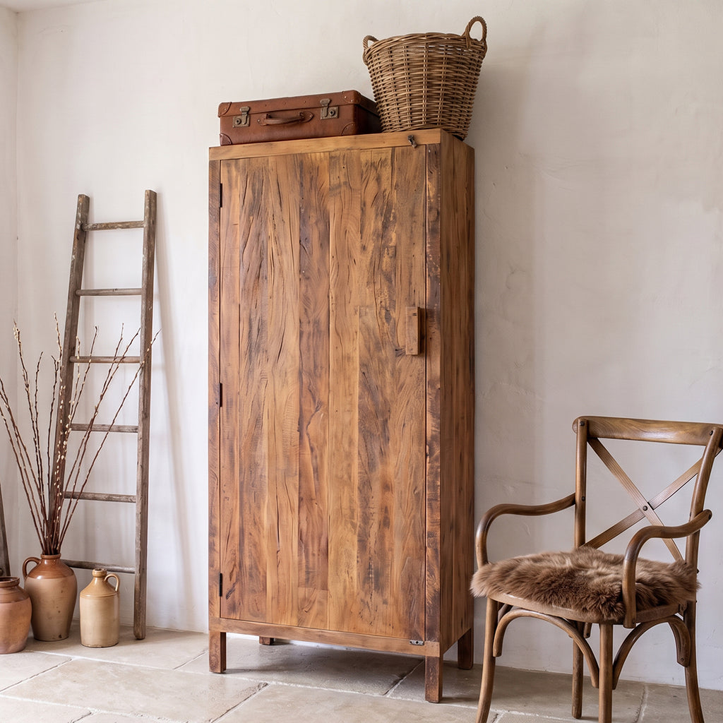 Armoire haute 1 porte en bois recyclé brun naturel – 80x40 cm