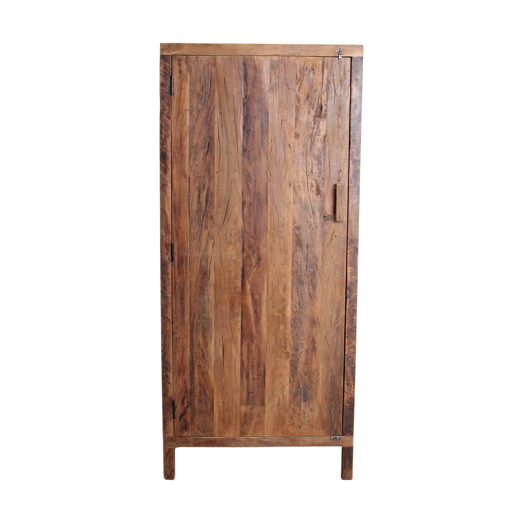 Armoire haute 1 porte en bois recyclé brun naturel – 80x40 cm