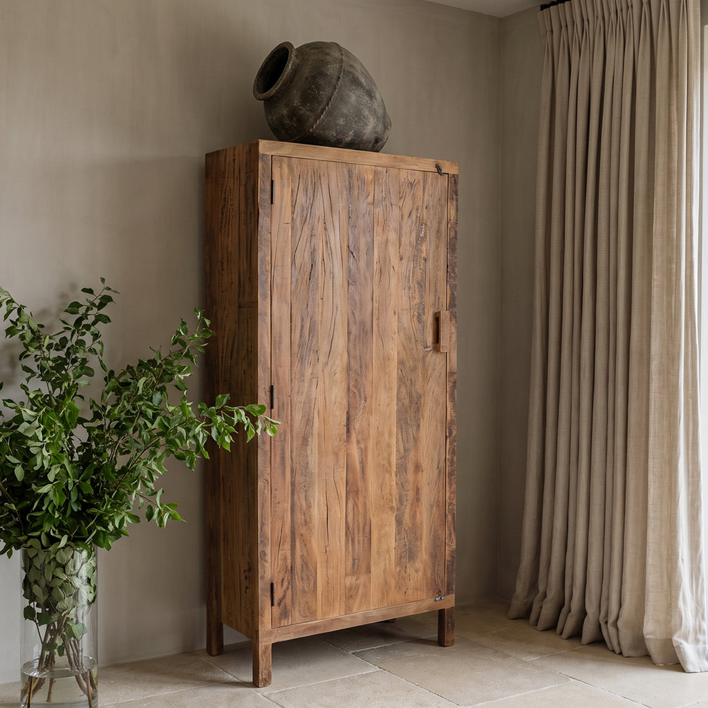 Armoire haute 1 porte en bois recyclé brun naturel – 80x40 cm