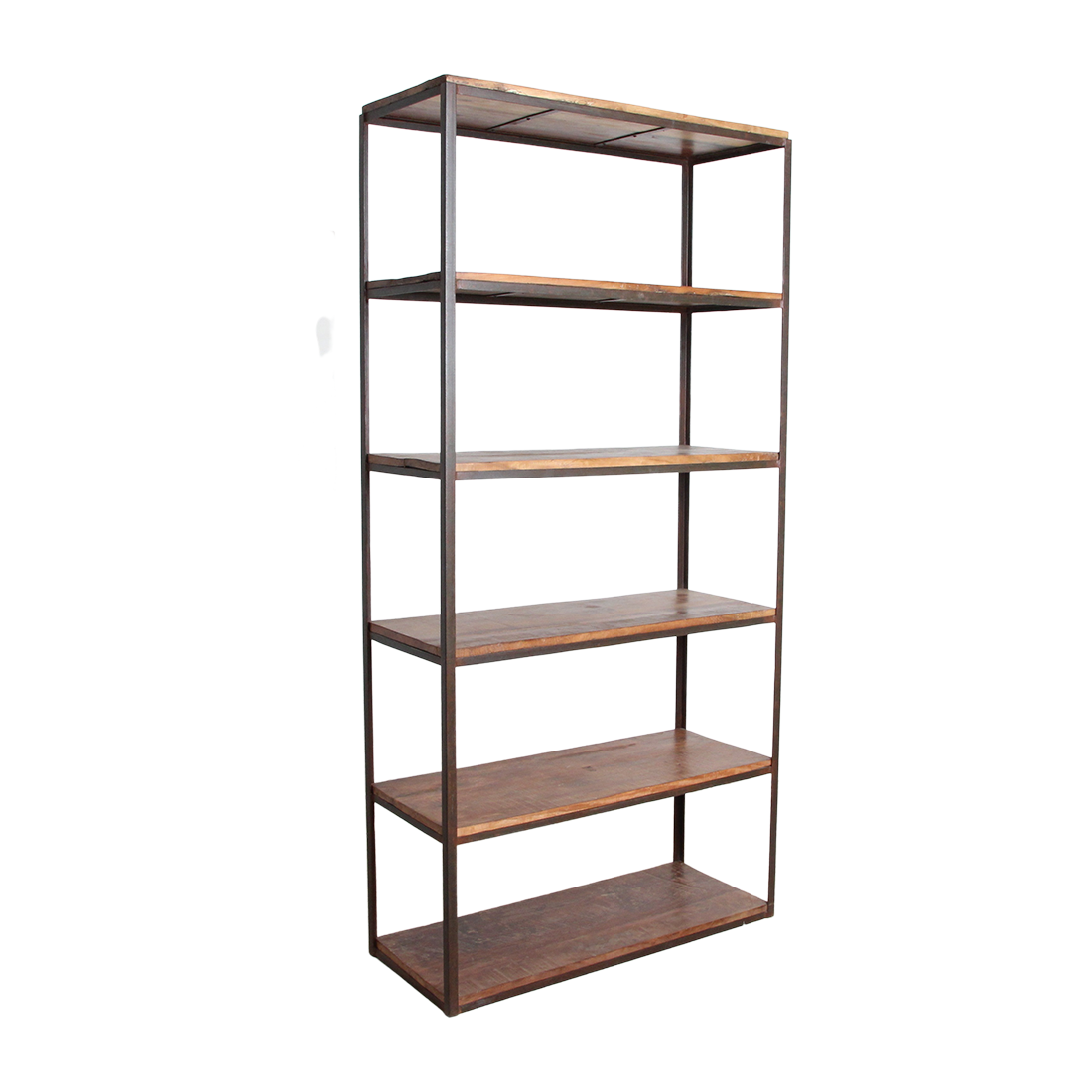 Étagère haute en bois recyclé et métal noir ouverte – 100x38 cm